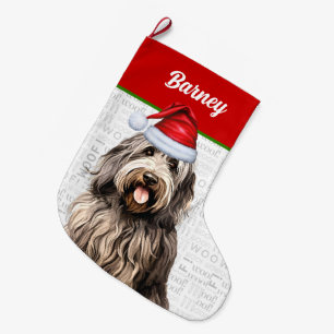 Grande Chaussette De Noël Bergamasco de Noël avec le nom du chien