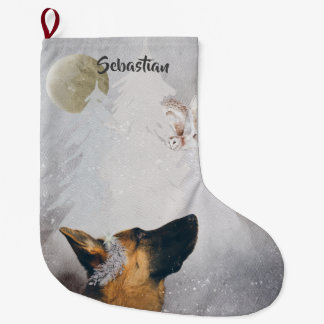 Grande Chaussette De Noël Berger allemand hiver Aquarelle vacances