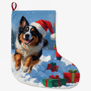 Grande Chaussette De Noël Berger belge Scène de neige festive de Noël
