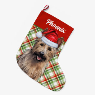 Grande Chaussette De Noël Berger Picard Holiday Plaid avec le nom du chien
