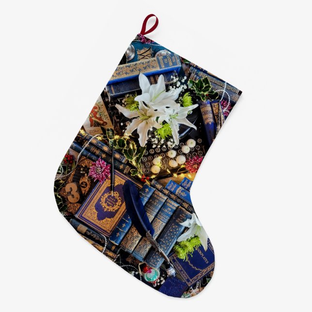 Grande Chaussette De Noël Bibliophile Poe Lilies (Devant (Accrochage))