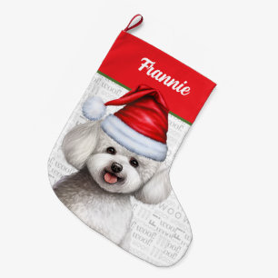 Grande Chaussette De Noël Bichon Frise Chien avec le nom du chien