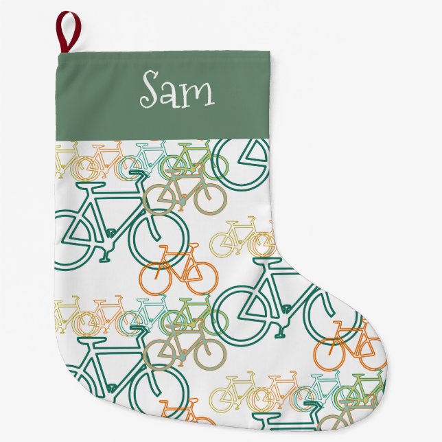 Grande Chaussette De Noël Bicyclettes Stockage de Noël personnalisé (Devant)