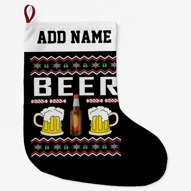 Grande Chaussette De Noël Bière Boire un pull de Noël laid (Devant)