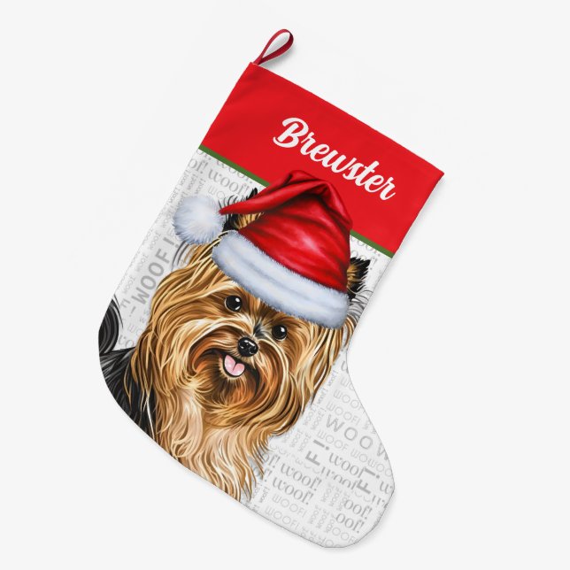 Grande Chaussette De Noël Biewer Terrier Chien avec le nom du chien (Devant (Accrochage))