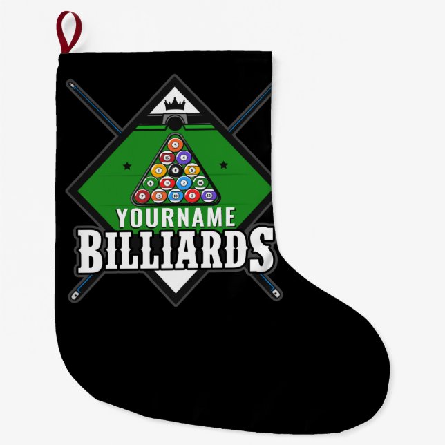Grande Chaussette De Noël Billard personnalisé NOM Cue Rack Pool Room (Devant)