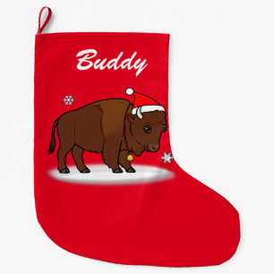 Grande Chaussette De Noël Bison de bande dessinée avec le nom de casquette
