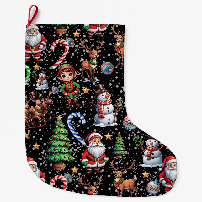 Grande Chaussette De Noël Black Background Christmas Decorative Pattern (Devant)