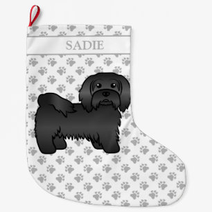 Grande Chaussette De Noël Black Havanais mignon dessin animé Chien et nom