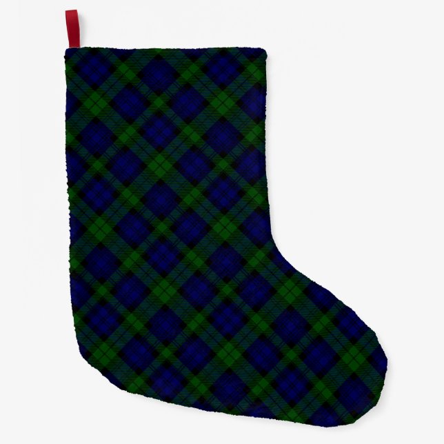 Grande Chaussette De Noël Black Watch Tartan bleu vert Plaid (Devant)
