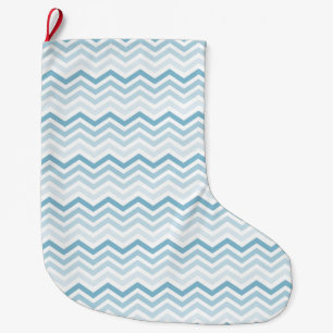 Grande Chaussette De Noël Blanc bleu Chevron Ombre