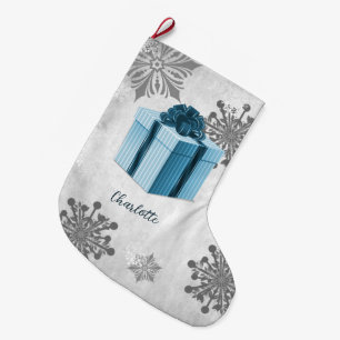 Grande Chaussette De Noël Bleu cadeau de Noël Stocker