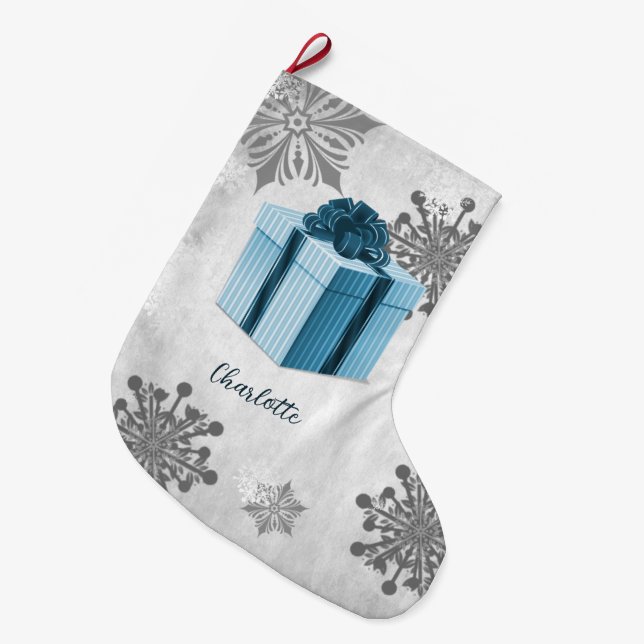 Grande Chaussette De Noël Bleu cadeau de Noël Stocker (Devant (Accrochage))