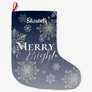 Grande Chaussette De Noël Bleu Merry et flèches de neige brillantes