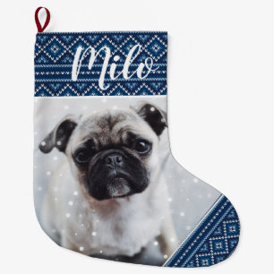 Grande Chaussette De Noël Bleu Noël Personnalisé Animaux de compagnie Stocke