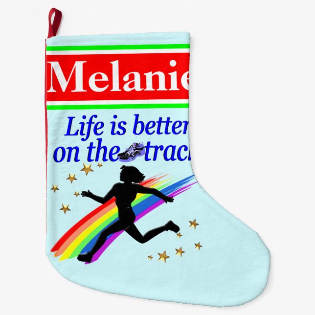 GRANDE CHAUSSETTE DE NOËL BLEUE PERSONNALISÉ TRACK & CHAMP CHRISTMAS STOCKIN (Devant)