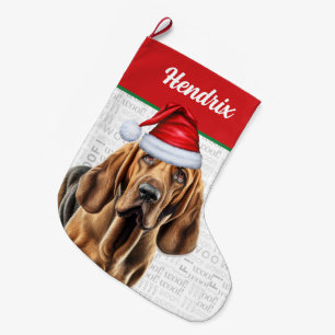 Grande Chaussette De Noël Bloodhound de Noël avec le nom Woof Arrière - plan