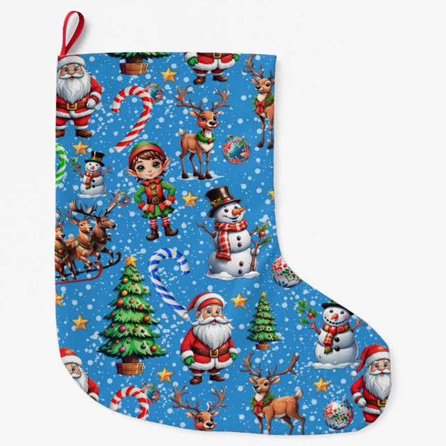 Grande Chaussette De Noël Blue Background Christmas Decorative Pattern (Devant)