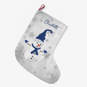 Grande Chaussette De Noël Blue Cute Snowman Holiday Stocking