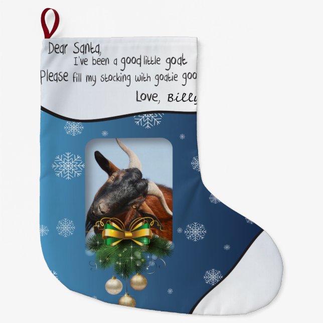 Grande Chaussette De Noël Blue Holiday Chèvre AJOUTER VOTRE CHÈQUE Photo (Devant)