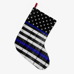 Grande Chaussette De Noël Blue Line mince maintiennent l'ordre le drapeau en