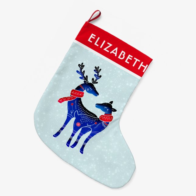 Grande Chaussette De Noël Blue Nordic Christmas Reindeer Pair (Devant (Accrochage))