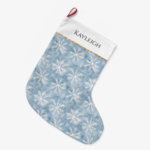 Grande Chaussette De Noël Blue White Snowflakes Christmas Gold Parties scint