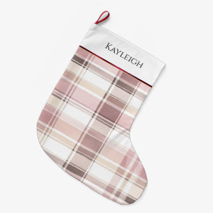 Grande Chaussette De Noël Blush rose blanc bordeaux rayures plaid Noël