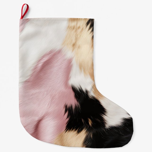 Grande Chaussette De Noël Blush Rose Blanc Or Noir Vachette Animal (Devant)