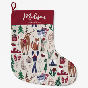 Grande Chaussette De Noël Bois nordique Noël tout-en-un imprimé Grand Chr