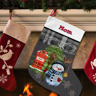 Grande Chaussette De Noël Boîte aux lettres de bonhomme de neige fantaisiste