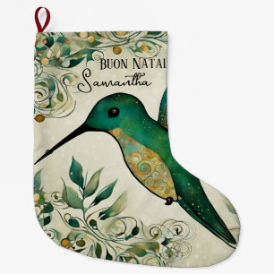 Grande Chaussette De Noël Bon Noël personnalisé Colibri vert italien 