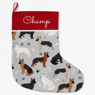 Grande Chaussette De Noël Bones bergers allemands et pattes Nom personnalis