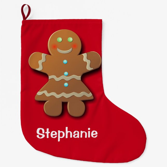 Grande Chaussette De Noël Bonhomme en pain d'épice personnalisable (Devant)
