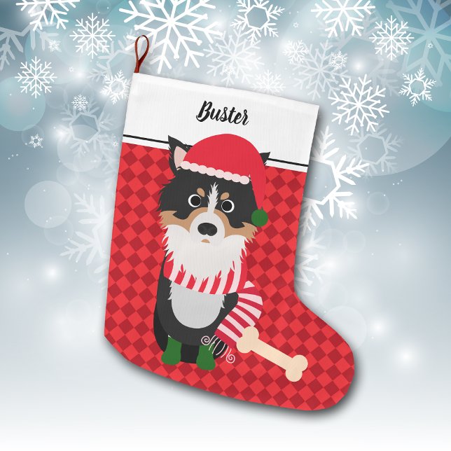 Grande Chaussette De Noël Bordure Collie Père Noël Rouge personnalisé (Créateur téléchargé)
