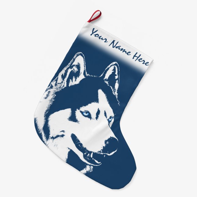 Grande Chaussette De Noël Bouchon de Noël Husky Stocking Chien personnalisé  (Devant (Accrochage))