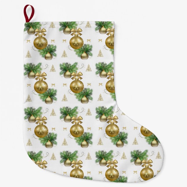 Grande Chaussette De Noël Boule de Noël, Boules d'or (Devant)