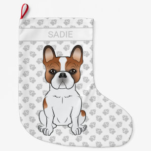 Grande Chaussette De Noël Bouledogue français pie rouge mignon dessin animé 