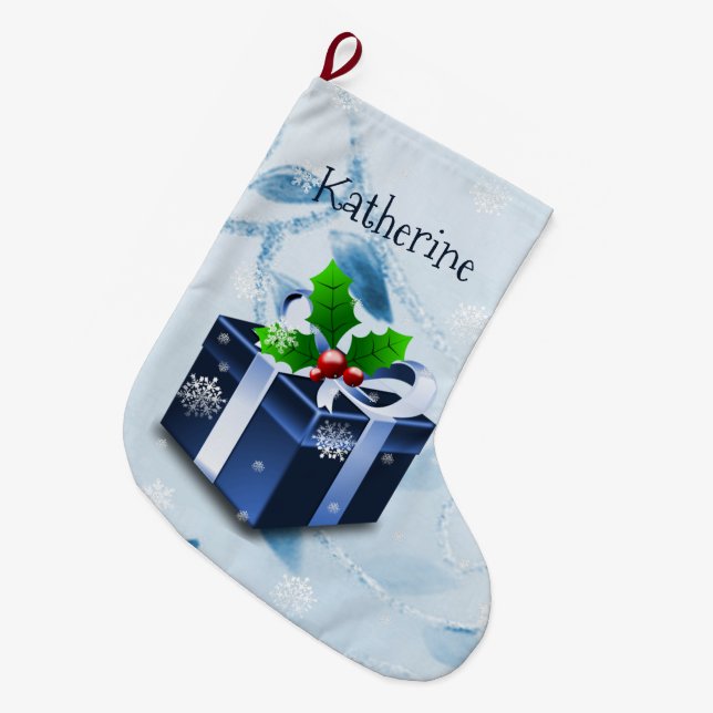 Grande Chaussette De Noël Boutique cadeau de Noël bleu (Devant (Accrochage))