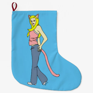 Grande Chaussette De Noël bouton catgirl