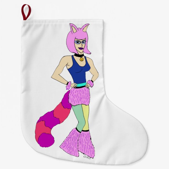 Grande Chaussette De Noël bouton catgirl (Devant)