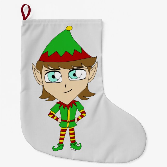 Grande Chaussette De Noël bouton elf chibi (Devant)