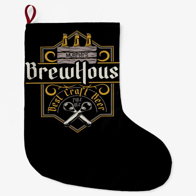 Grande Chaussette De Noël BrewHouse personnalisée Meilleure bière artisanale (Devant)