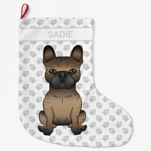 Grande Chaussette De Noël Brindle French Bulldog / Frenchie Cute Chien & Nom