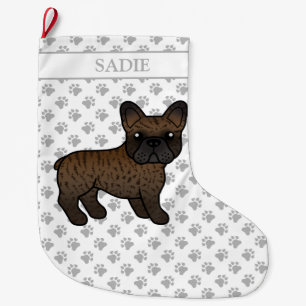 Grande Chaussette De Noël Brindle French Bulldog mignon Dessin & Nom