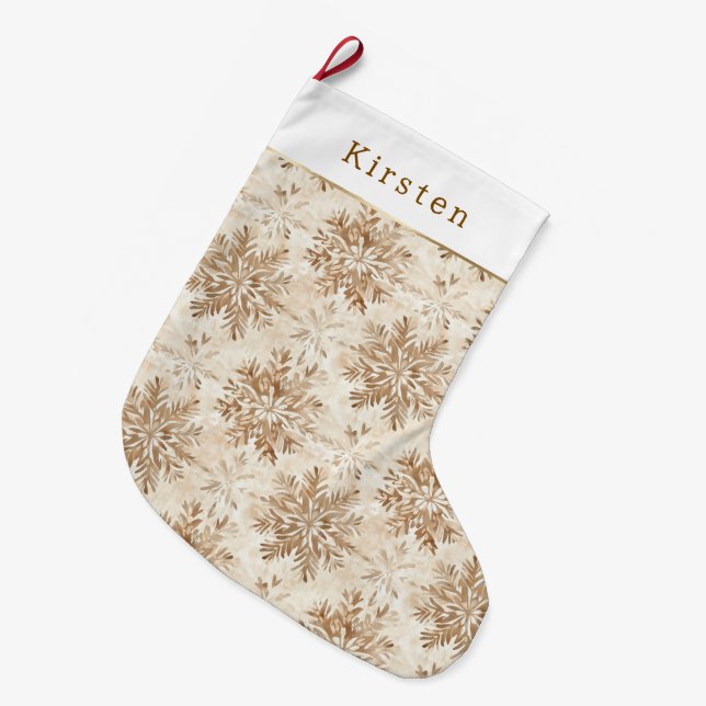 Grande Chaussette De Noël Brown Cream Snowflakes Christmas (Devant (Accrochage))