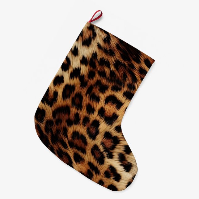 Grande Chaussette De Noël Brown Crème léopard animal (Devant (Accrochage))