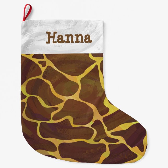 Grande Chaussette De Noël Brun et jaune de girafe (Devant)