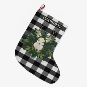 Grande Chaussette De Noël Buffalo Plaid Festin Reindeer Noël