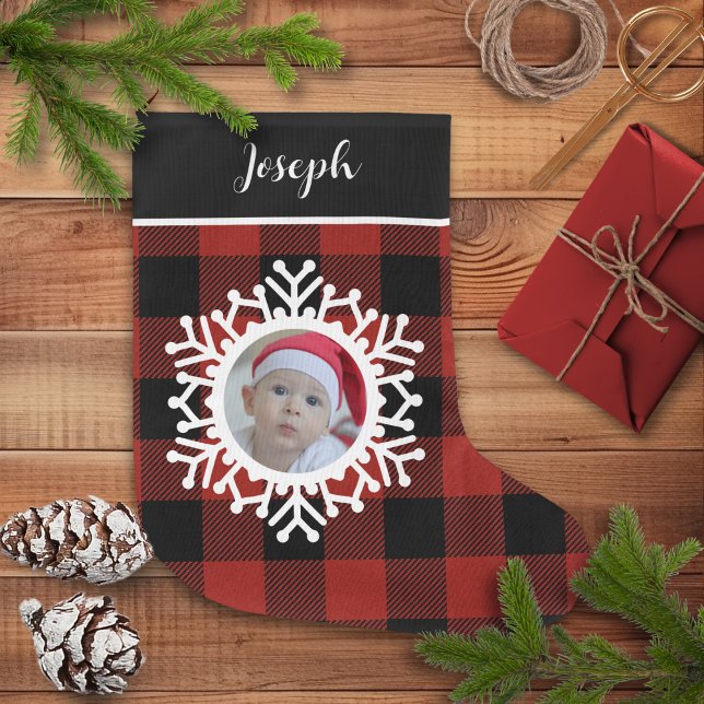 Grande Chaussette De Noël Buffle neigeux Plaid Christmas Stocking (Créateur téléchargé)